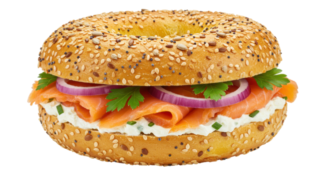 Isolated Bagel with Salmon and Cream Cheese