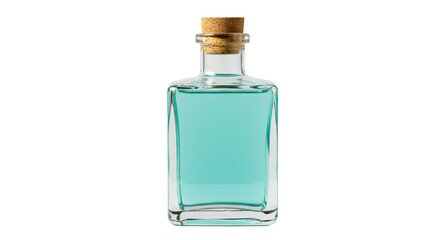 Isolated Blue Liquid in Glass Bottle