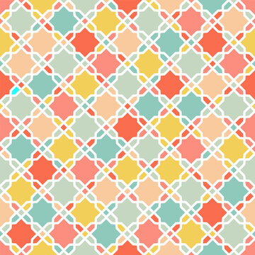 Abstract seamless geometric pattern. Regular tiled ornament of rounder squares overlaping. Geometric background for fabric, scarves, cards, scrapbooks, wrapping paper, textiles and stationery.