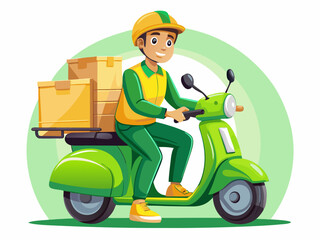 Young Delivery Driver on Scooter with Package Vector