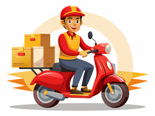 Young Delivery Driver on Scooter with Package Vector