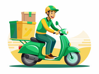 Young Delivery Driver on Scooter with Package Vector