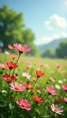 Obraz premium Blooming wildflowers in a meadow with gentle breeze , meadow, floralarrangement