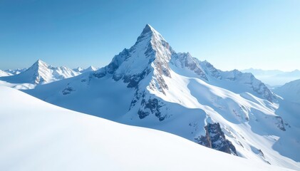 Fototapeta premium Snow-covered mountain peak, brilliant white, pristine landscape, landscape photography, snowy, winter landscape