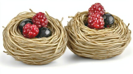 Creating beautiful decorative nest displays with raspberries and blackberries culinary art studio setting close-up view