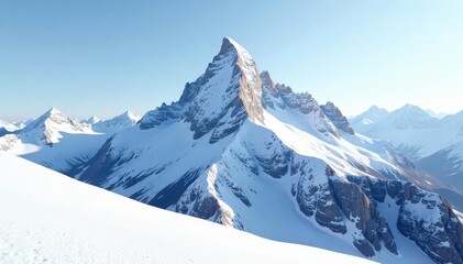 Obraz premium Snow-covered mountain peak, pristine white expanse, serene, still life, cold