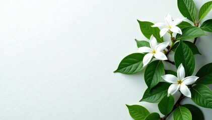Star jasmine flowers creeping up a white wall with green leaves,  summer,  nature