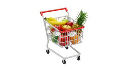 Isolated Shopping Cart Full of Groceries