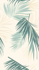 Obraz premium Elegant Teal and Beige Tropical Palm Leaves Seamless Pattern Background