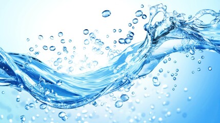 Beautiful flowing water with numerous clear water droplets falling