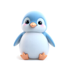 Fototapeta premium Penguin – 3D baby penguin, plump and puffy, tiny wings, pastel blue and lilac tones, white background. Generative AI