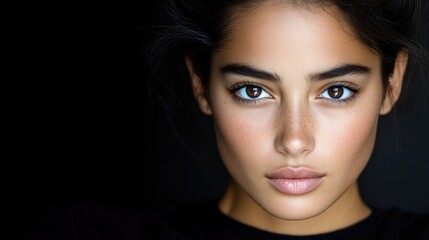 Fototapeta premium Close-up beauty portrait of a woman with flawless complexion and captivating eyes