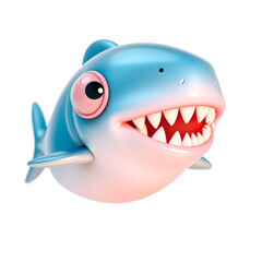 Fototapeta premium Piranha – 3D baby piranha, tiny soft teeth, round shiny body, big bright eyes, pastel blue and pink tones, white background. Generative AI