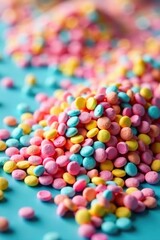 Colorful sugar sprinkles arranged in a vibrant and eye-catching background,  confectionery,  shiny