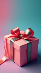 Obraz premium Colorful ribbon wrapped around a gift box, present, bow