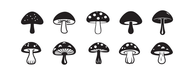 Set Of Elegant Mushroom Silhouette in Black