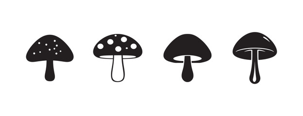 Set Of Elegant Mushroom Silhouette in Black