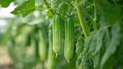 Fototapeta premium Fresh carrot dangling on the farm vine 
