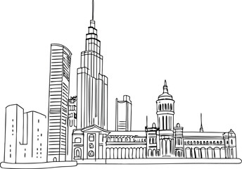 Free hand sketch of New York City skyline.
