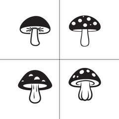 Set Of Black Mushroom Silhouette Vector Design