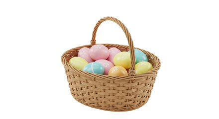 Isolated Easter Basket with Pastel Eggs