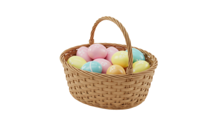 Isolated Easter Basket with Pastel Eggs