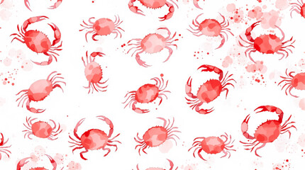 Watercolor Seamless pattern crab white background	