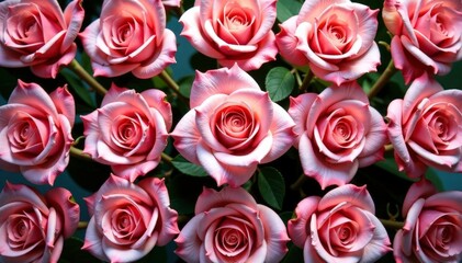 Fototapeta premium Symmetrical rose buds arranged in square tiles , repeat, home