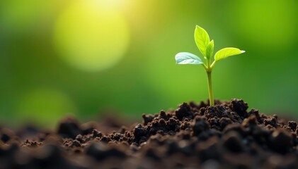 Tiny seedling grows in a pot with pure white soil, nature, seeds
