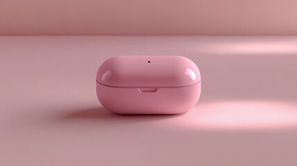Stylish Pink Earbud Case on Soft Pink Background with Subtle Shadows and Light Reflection