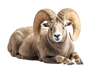 Majestic ram resting peacefully in a serene setting, cut out