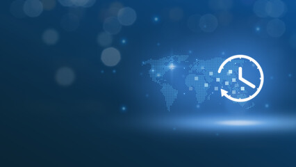 A backdrop of contemporary technology including futuristic clock faces and hands.  Economic investment, stock timing, and business expansion.