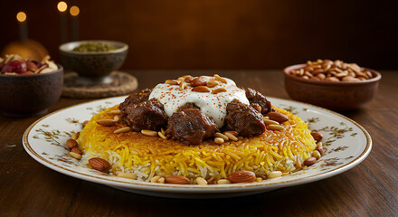 Middle Eastern Mansaf Served on a White Plate
