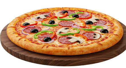 Isolated Pizza with Pepperoni, Mushrooms, Olives, and Peppers