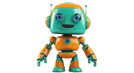 Isolated Orange and Turquoise Robot Toy