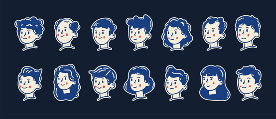 Cute hand drawn style people avatar collection