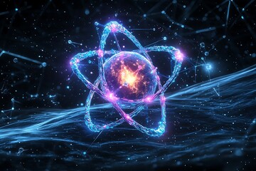 Obraz premium Atom in a Digital Galaxy