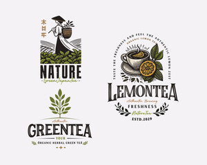 Vintage classic green tea, tea pot cafe shop for beverages business company