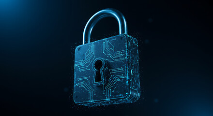 Digital padlock with circuit design against dark background  