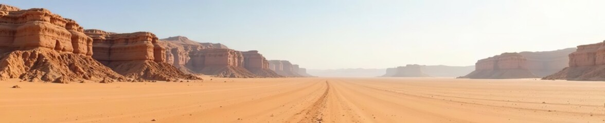 Rocky desert formations with sandy foreground, typical landscape of Al Ula, Saudi Arabia High resolution panorama,  sand dunes,  travel destination