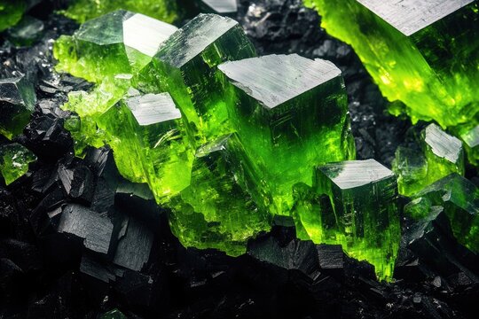 Kryptonite Crystal Stack. Bright Green and Black Crystals in Abundance