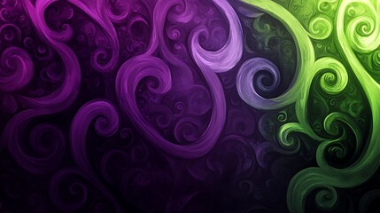 Abstract swirls with purple green art.