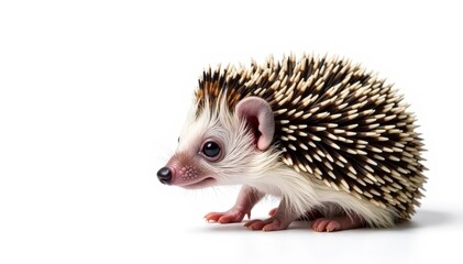 Obraz premium Tiny hedgehog, curled in self-defense, isolated on pure white background, white, dormouse