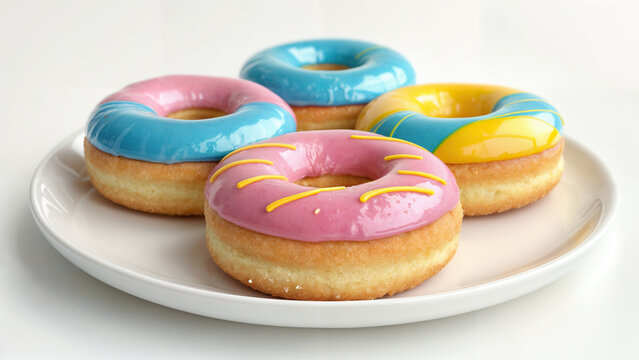 Donuts, pastries with colored icing, on a white background
