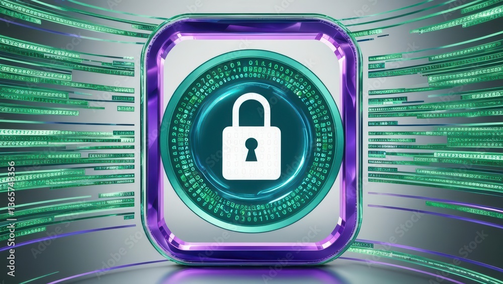 Poster digital approval mark encased in protective layers of animated encryption code representing security