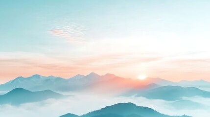 Fototapeta premium Sunrise Peaks for Misty Mountain Majesty.