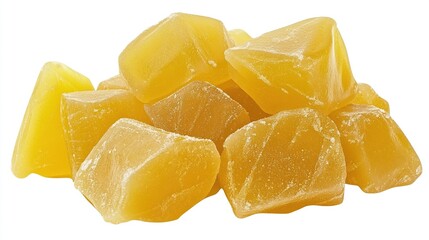 Pile of sweet, golden, dried pineapple chunks.