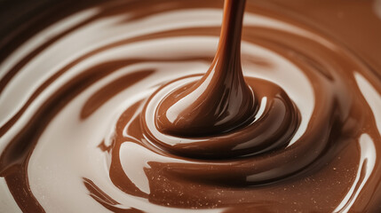 A close-up of melting chocolate, smooth and velvety, dripping elegantly.