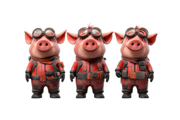 Three Adorable Pig Astronauts in Red Spacesuits - Ready for Adventure