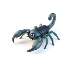 Scorpion &ndash; 3D baby scorpion, tiny curled tail, small round claws, big curious eyes, pastel black and blue tones, white background
 Generative AI